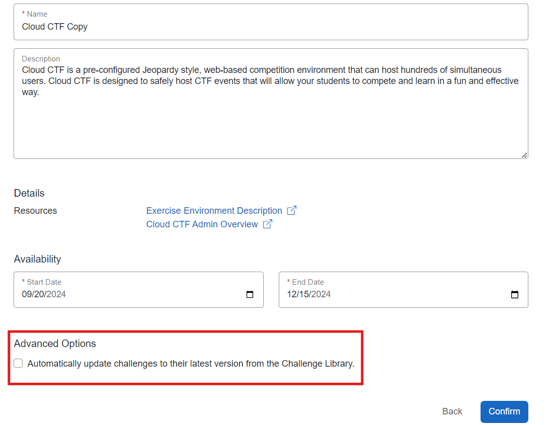 The option to auto update is on the bottom of the page above the Confirm button on the CTF Copy page.
