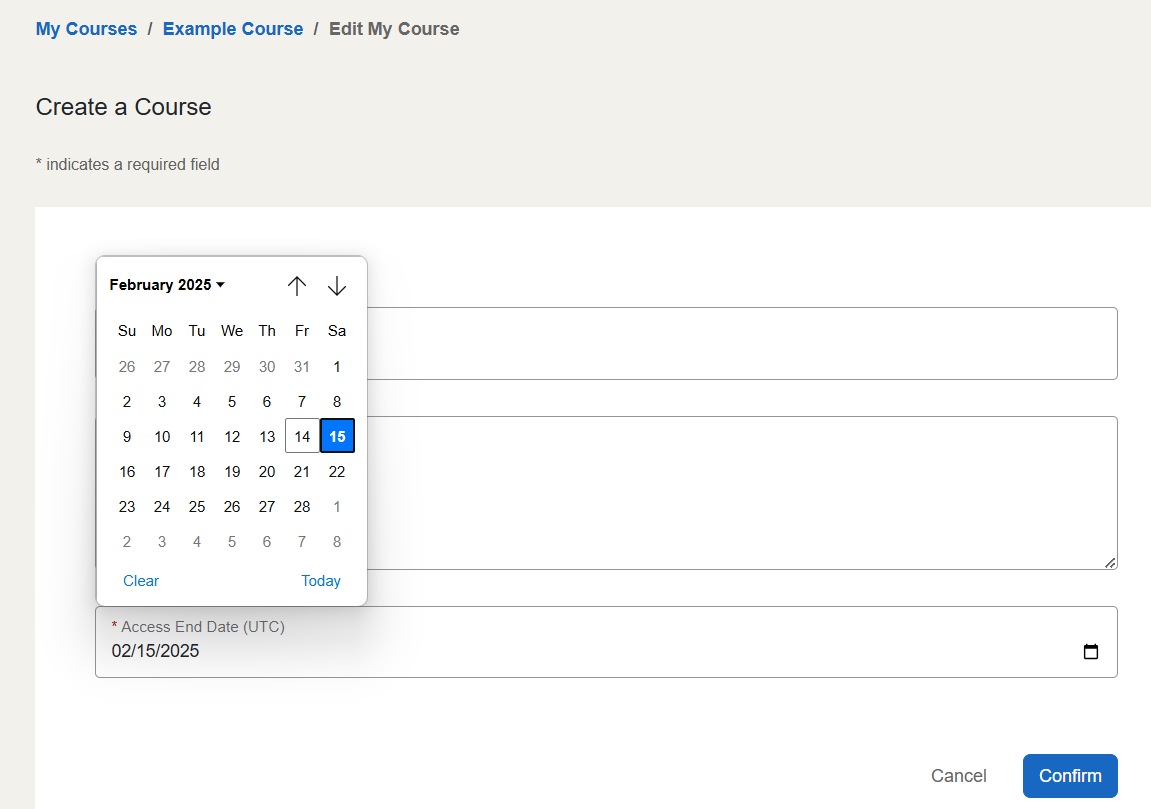 The calendar feature can be found to the left of the displayed default expiration date.