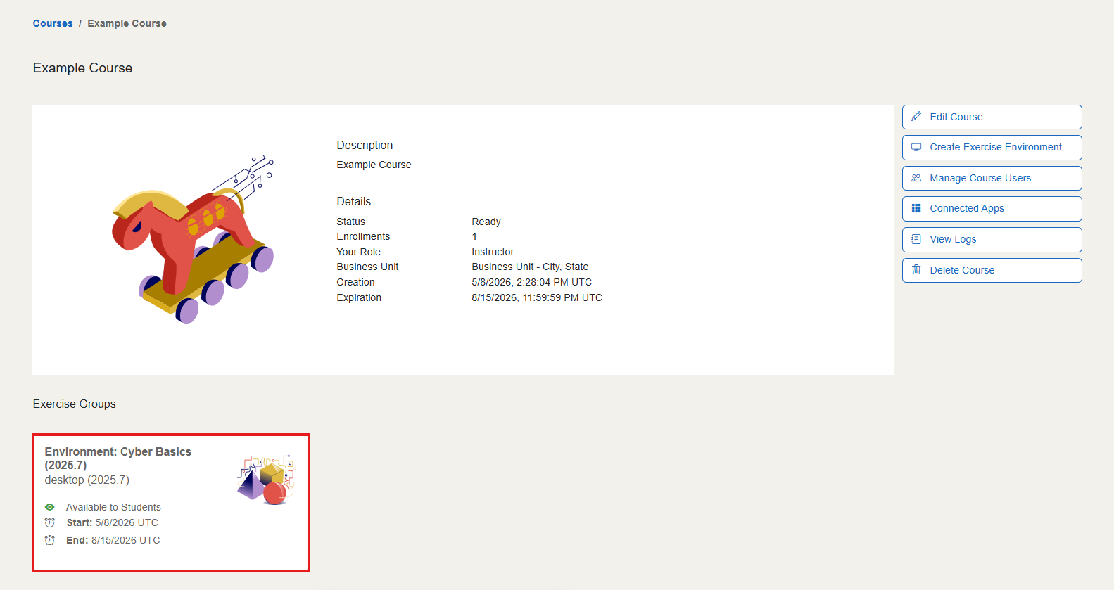 Environments are located below the "Exercise Groups" section.