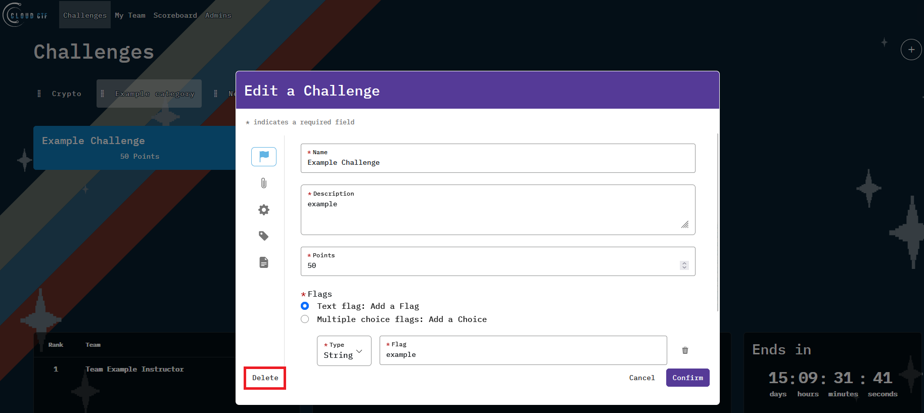 The Delete Button is located at the bottom left of the window.