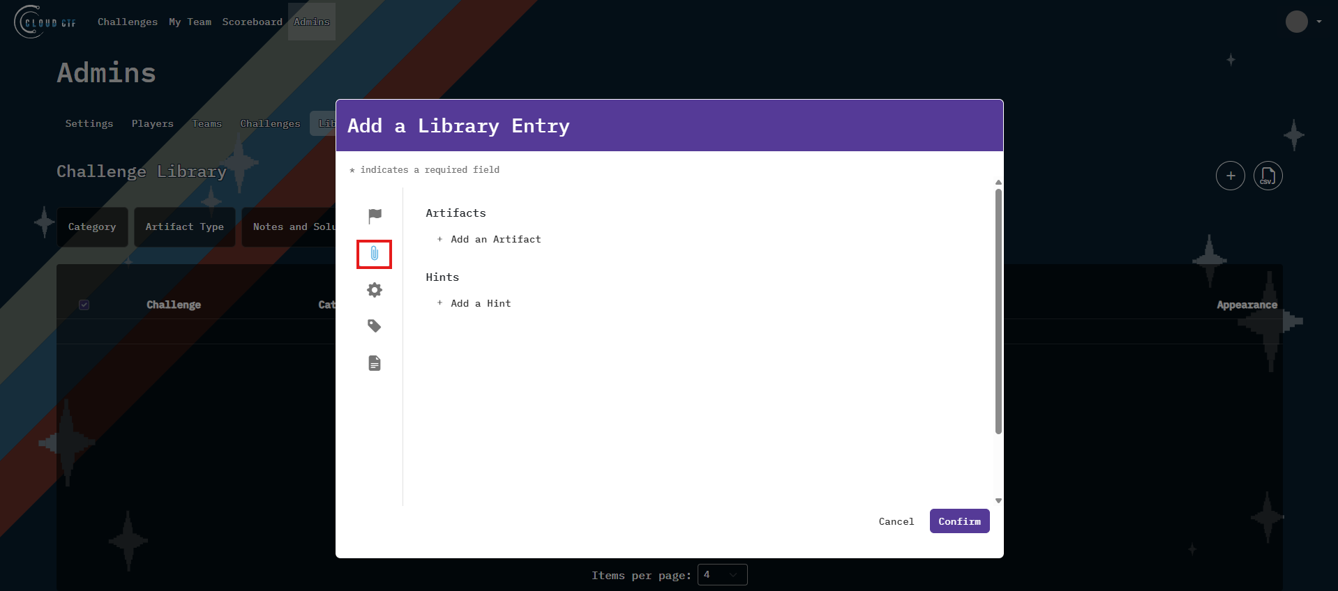 The Artifacts and Hints Icon is located at the left side of the screen, under the Flag Icon.