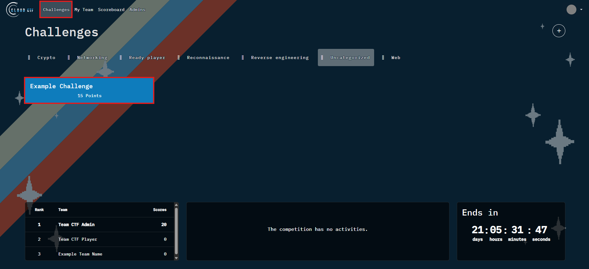 The challenges panel can be found on the top left of the screen, to the right of the Cloud CTF logo.