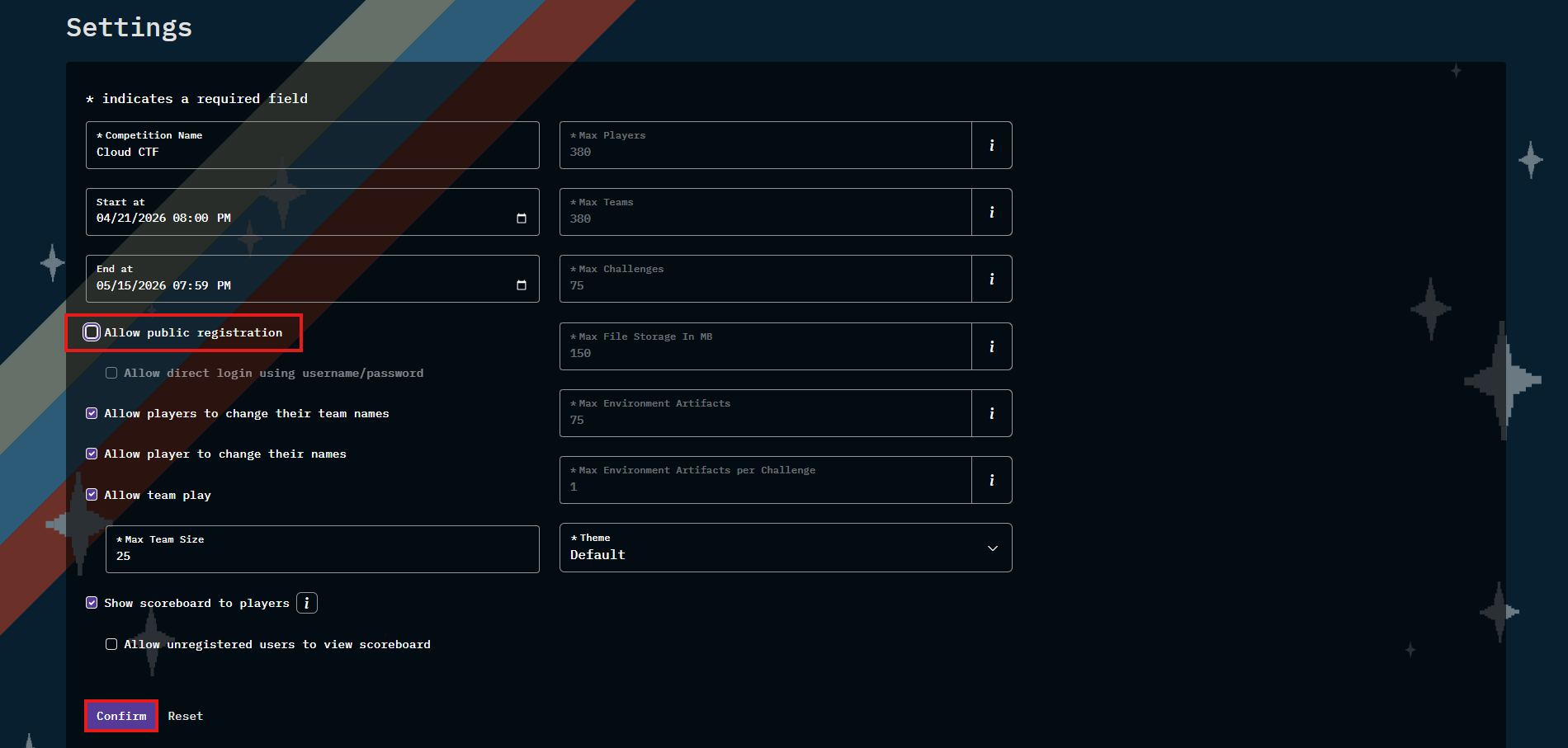 The Allow Public Registration box can be found just below the Date and Time section, as the first box.