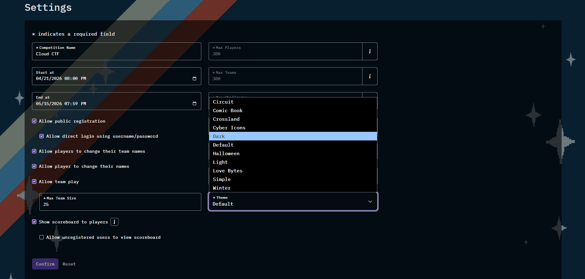The theme dropdown list will show a variety of themes, just under the theme section of the page, to choose from.
