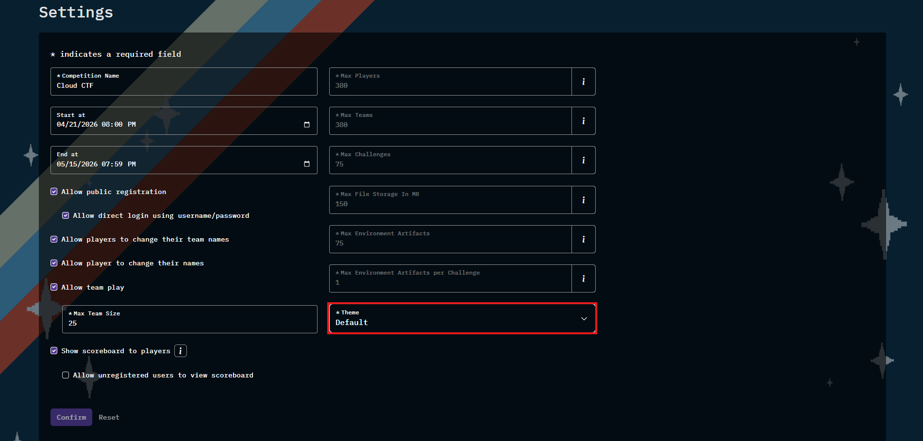 The theme dropdown list can be found at the bottom of the settings page.