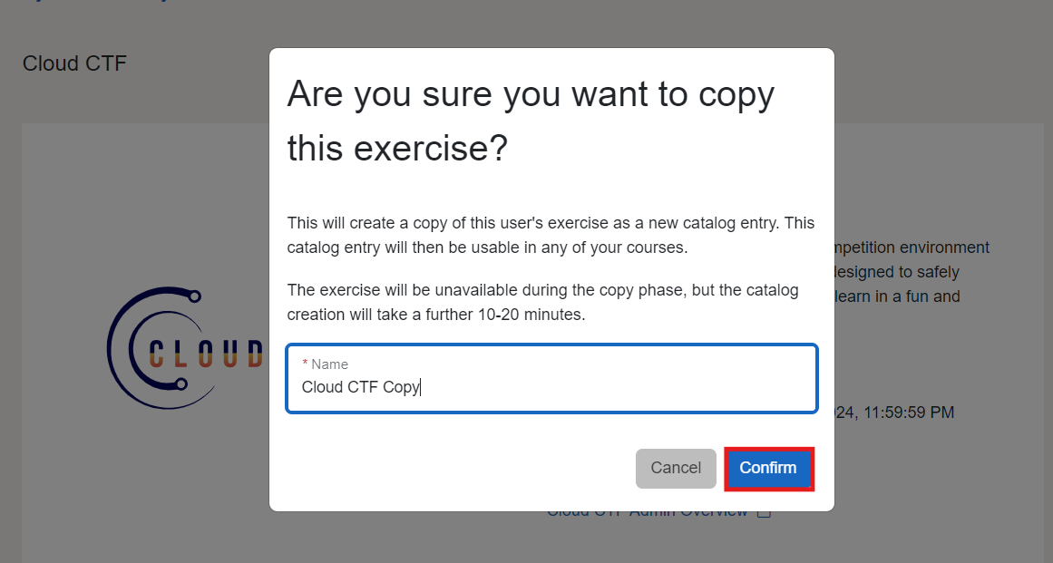 Insert a name for your copied environment, then press Confirm at the bottom of the pop-up window.