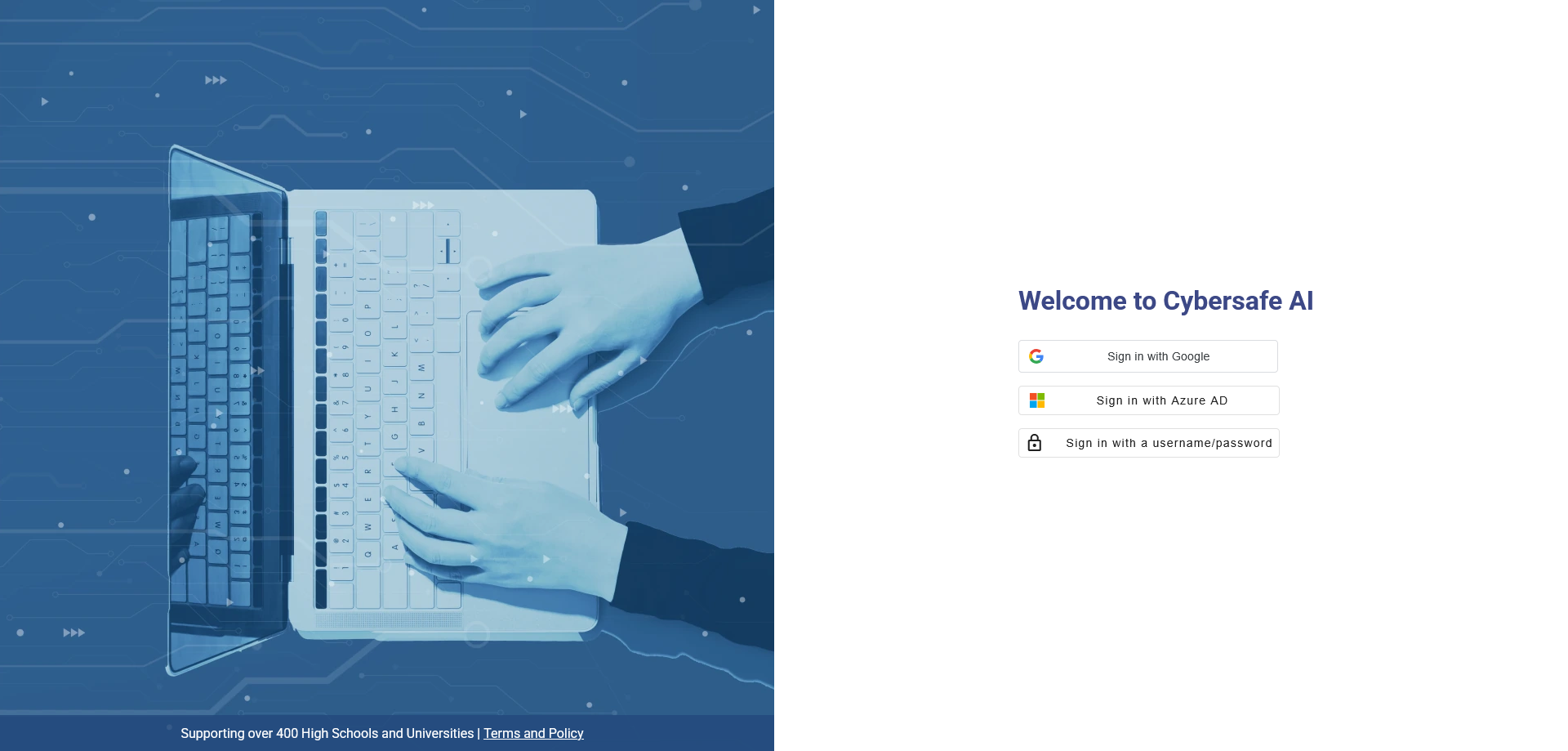 In descending order, the following sign in options are available: Google, Azure AD, Username/Password