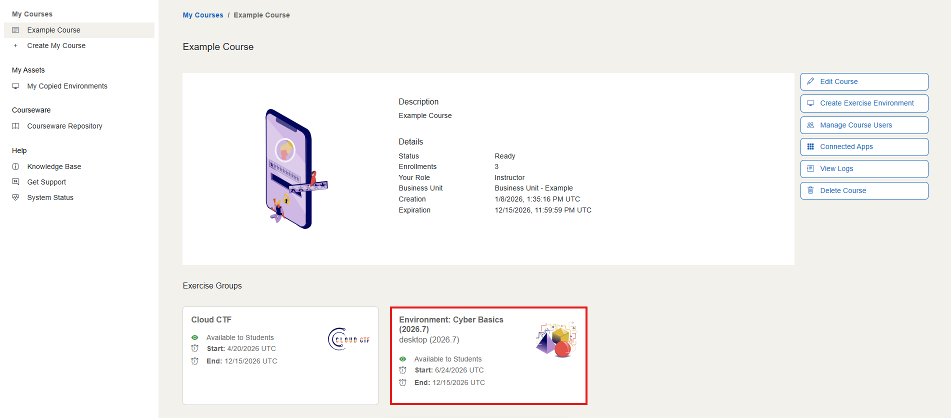 Exercise environments are located under the Exercise Groups section on the course page