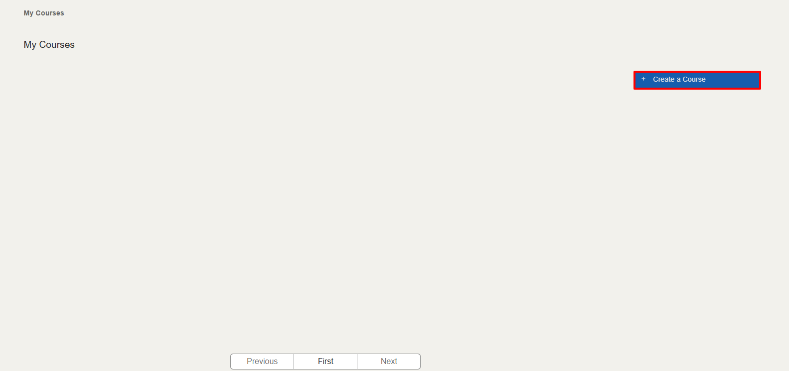The Create a Course button is on the far right, below the header of the page.