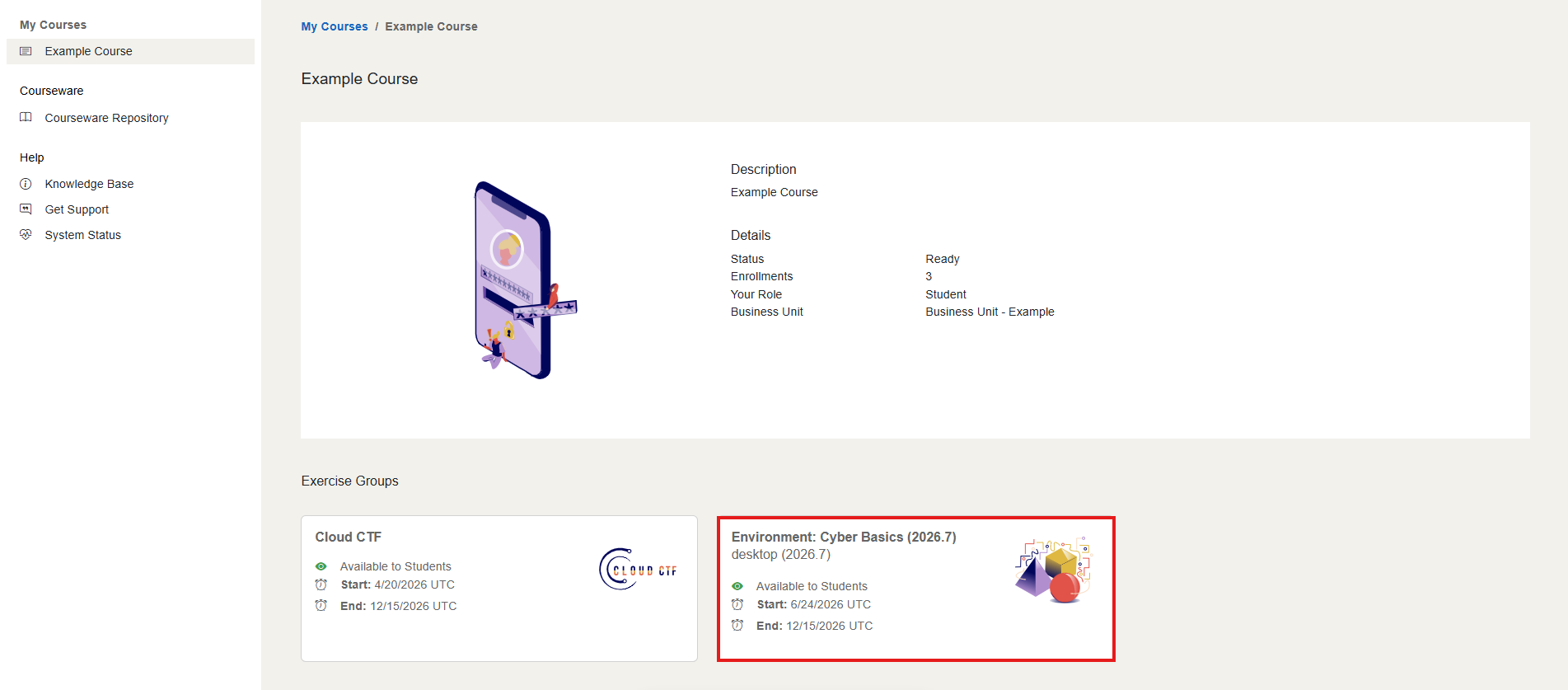 Exercise environments are located under the Exercise Groups section on the course page.