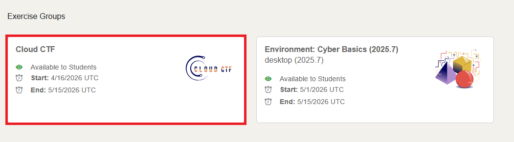 Available exercises are listed under the header "Exercise Groups" within the course.