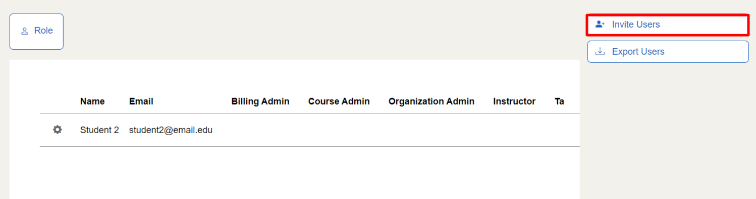 The "Invite Users" button is the first control on the Manage Users page.