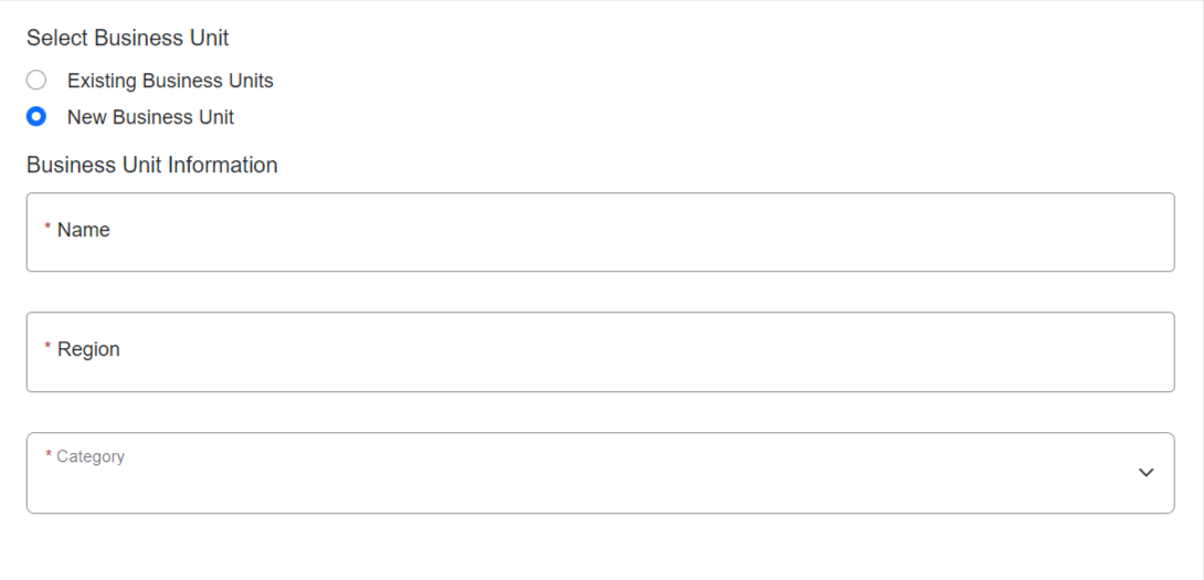 Highlights the "other" option that is available for admins when selecting a business unit