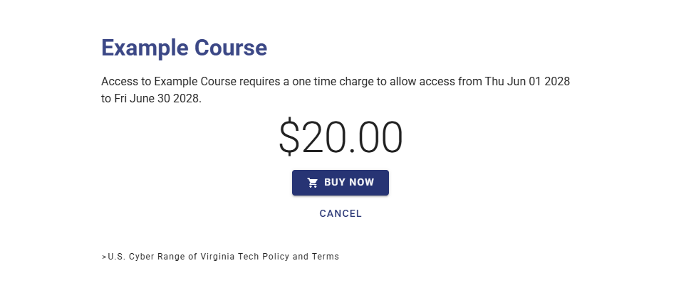 The buy now window will include information on which course you're joining, the time period and price of the course