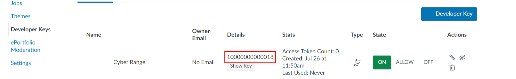 In the Details column, a long number that represents the Client ID of that developer key will be displayed.