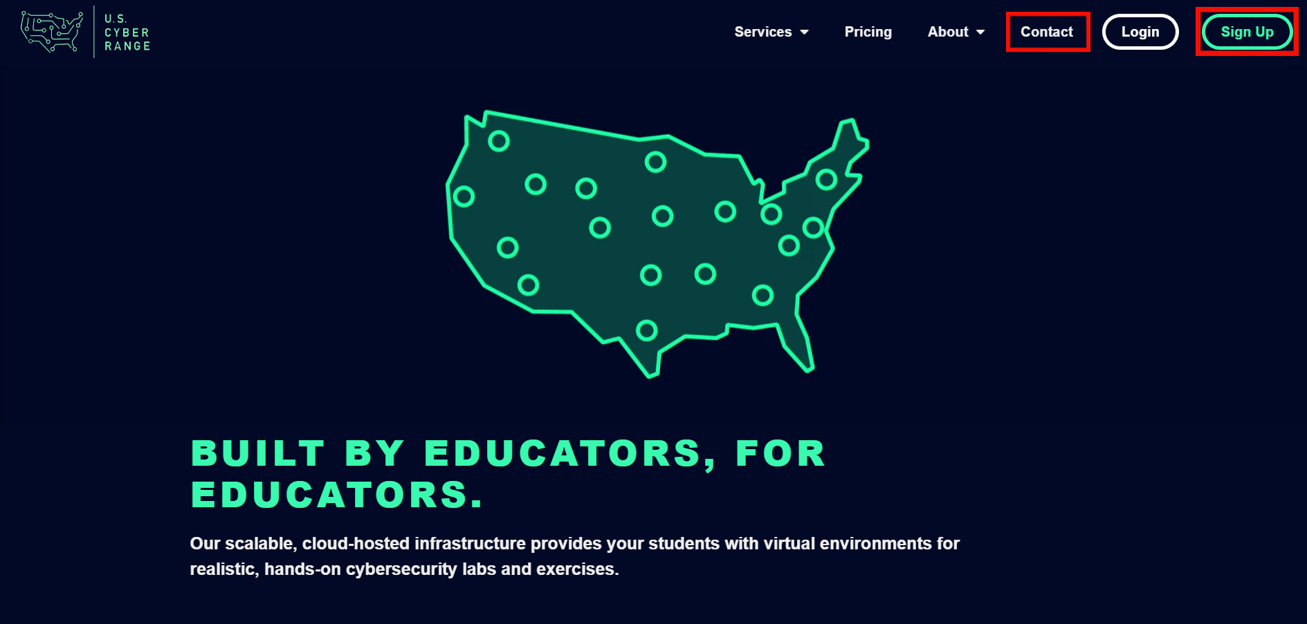 The Signup and Contact buttons are located in the upper right corner of the homepage.