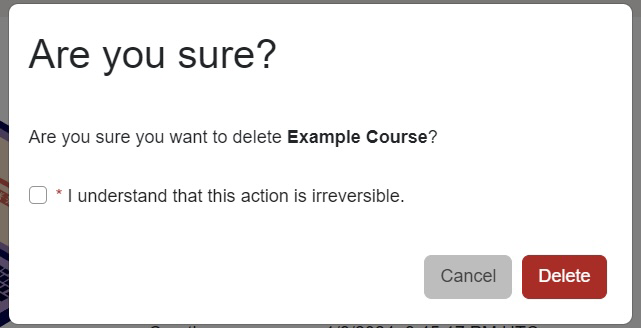 The Delete button is located in the bottom right corner. The checkbox is above it.