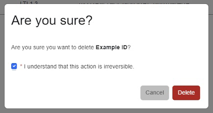 The checkbox is located in the middle. The Cancel button is located in the bottom right to the left of the Delete button.