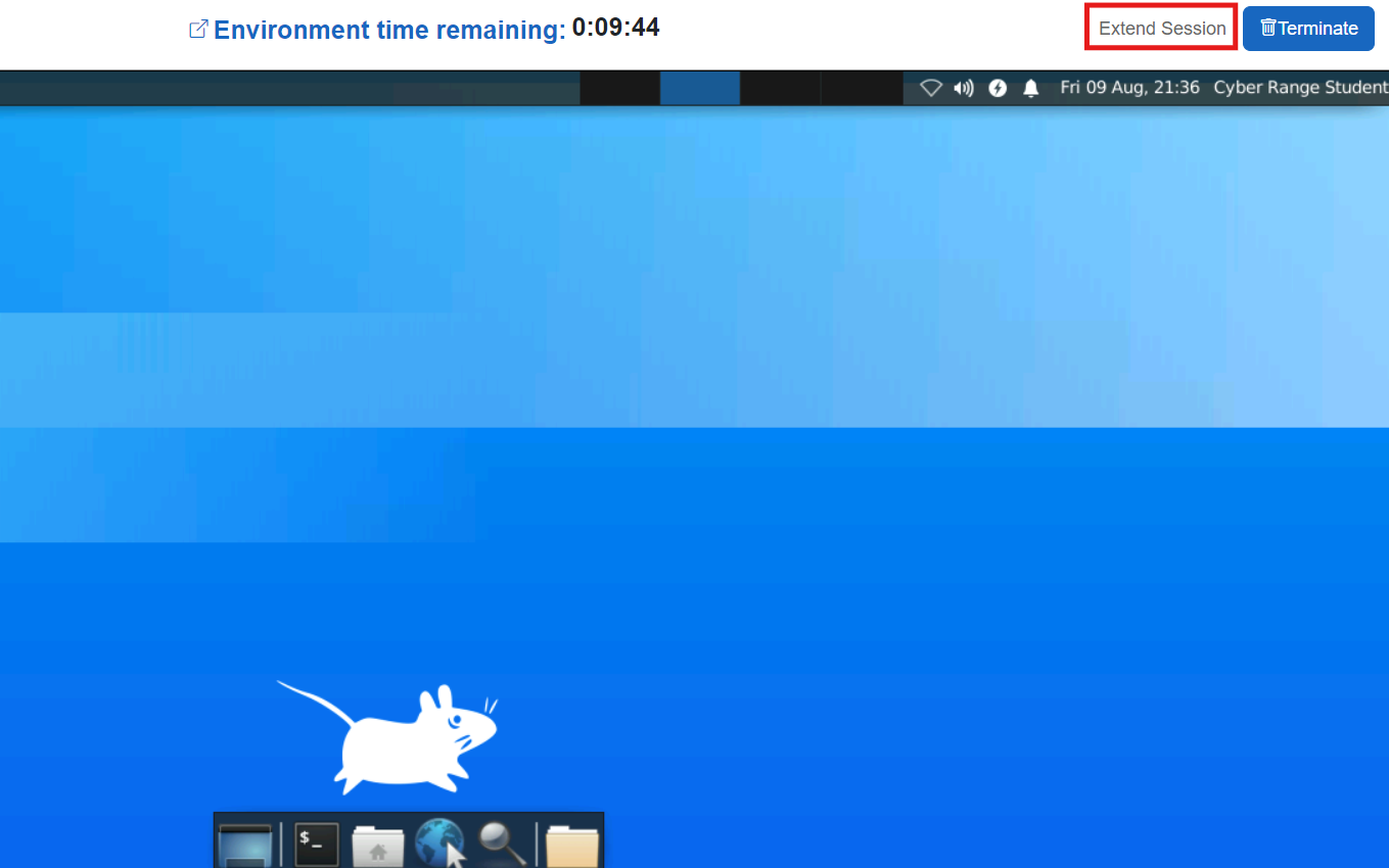 The Extend Session button is shown on the top right to the left of the Terminate button.