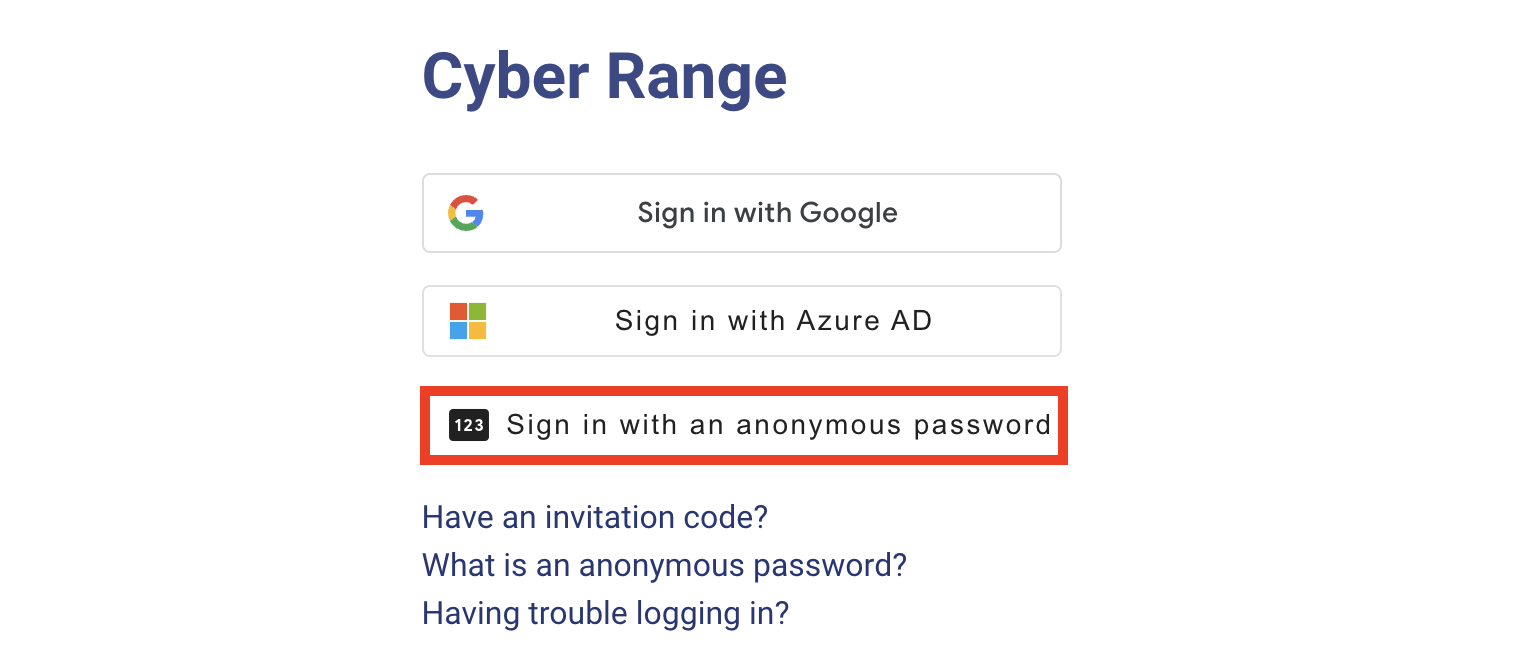 The "Sign in with an anonymous password" selection is underneath the "Sign in with Azure AD" selection.